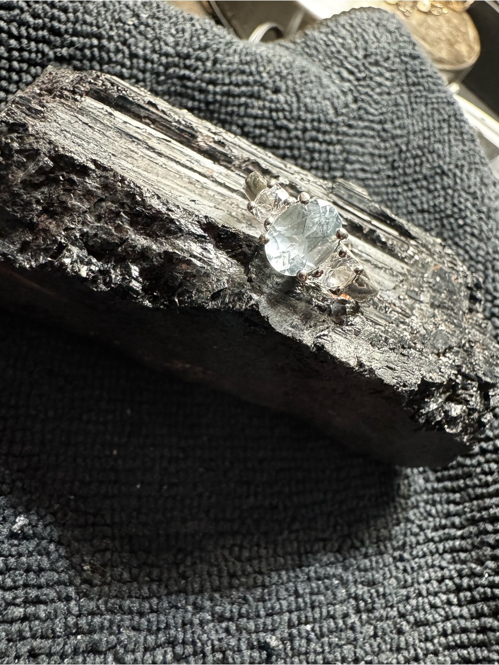 Vintage Solid .925 Sterling Silver Three-Stone Oval Blue Topaz Ring